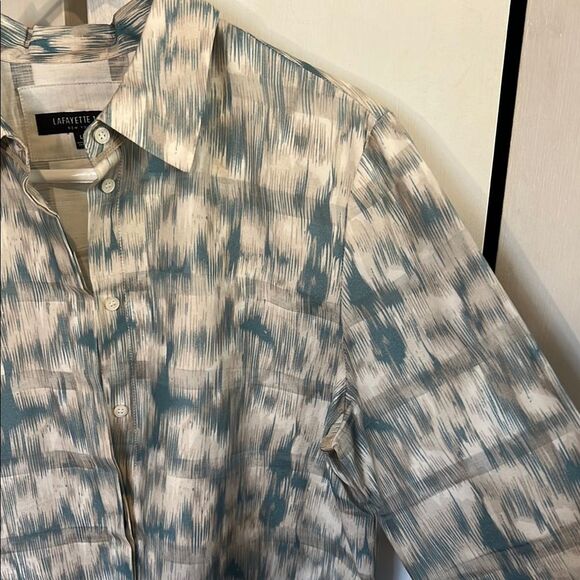 Lafayette 148 100% Cotton Patterned Blue White Button Up Fall Winter Shirt - Picture 6 of 12